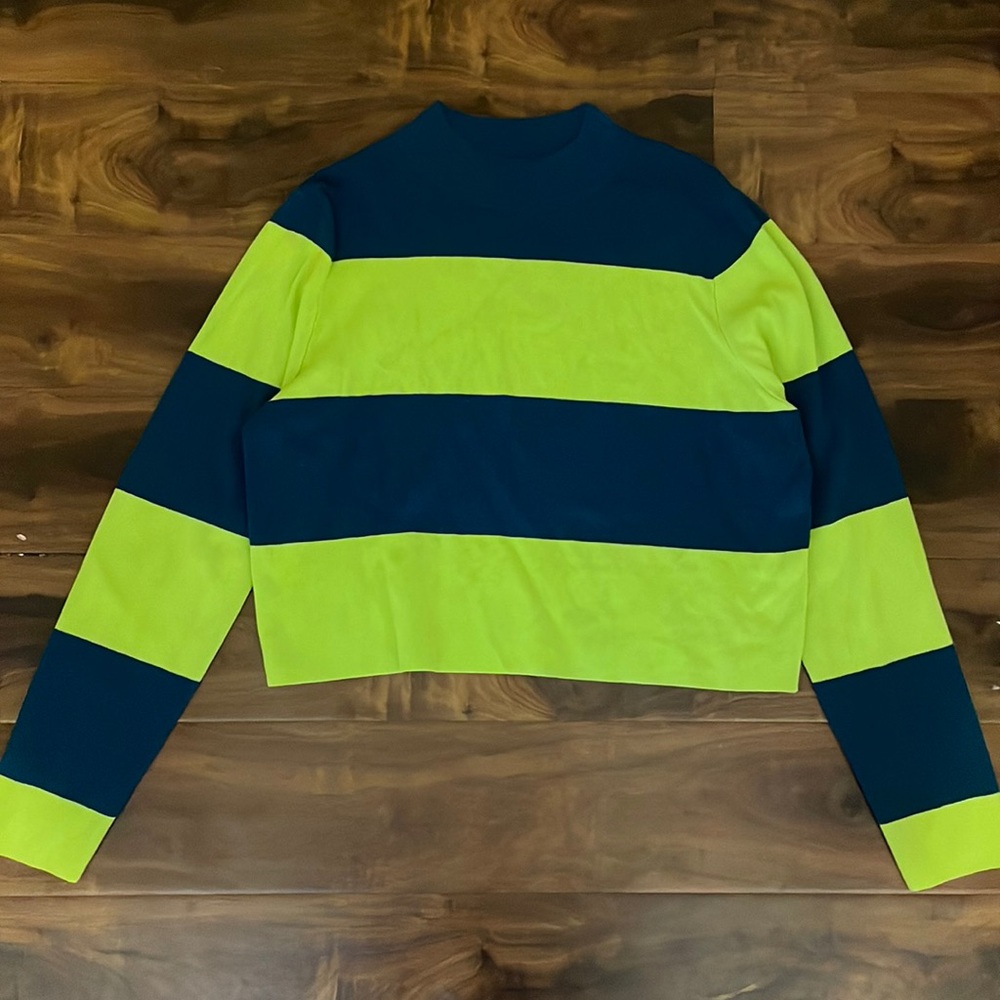 Victor Glemaud Women’s Neon Yellow and Green Striped Sweater Size XL